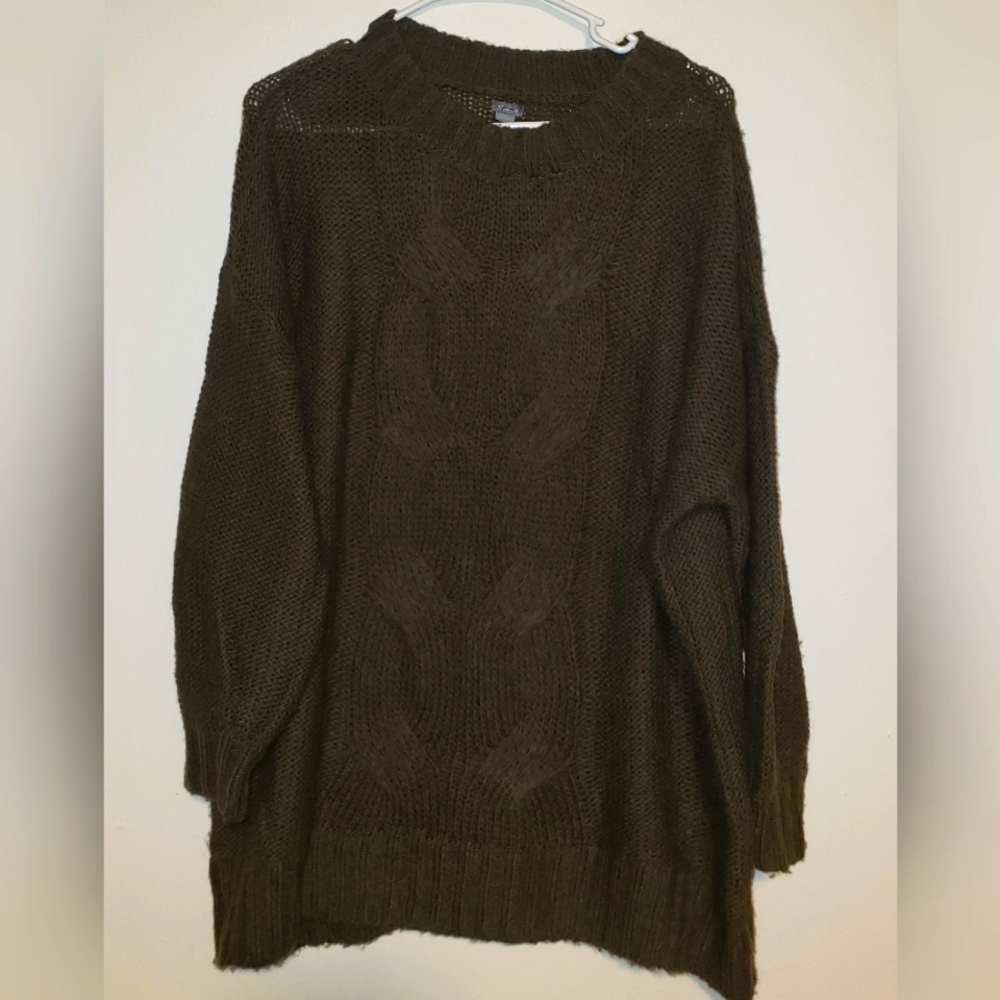 aerie Oversized Sz S Chunky Cable Knit Sweater Pullover Olive Green Womens
